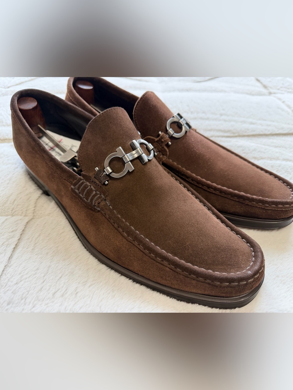 Like NEW! $950 Ferragamo Brown Suede Gancini Bit Loafers Slip-On Shoes 11.5 12